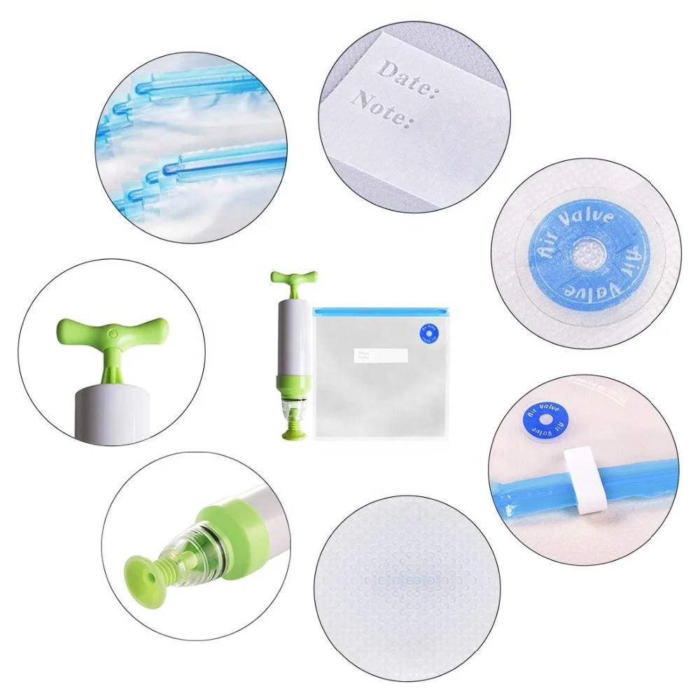 Air Valve Sous Vide Plastic 30 ziplock Reusable Vacuum Food Storage Pump Bags