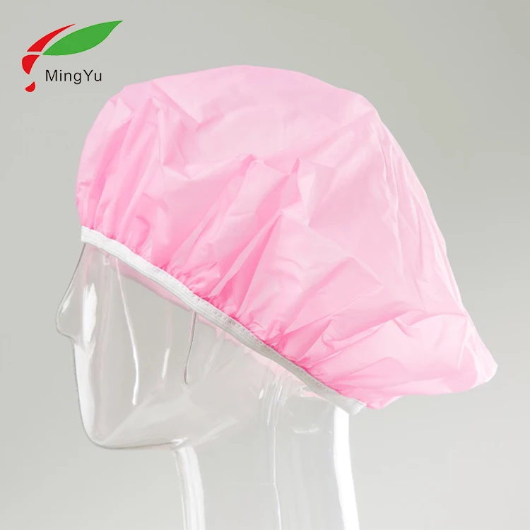Customized Plastic PEVA Hotel Disposable Pink Shower Cap