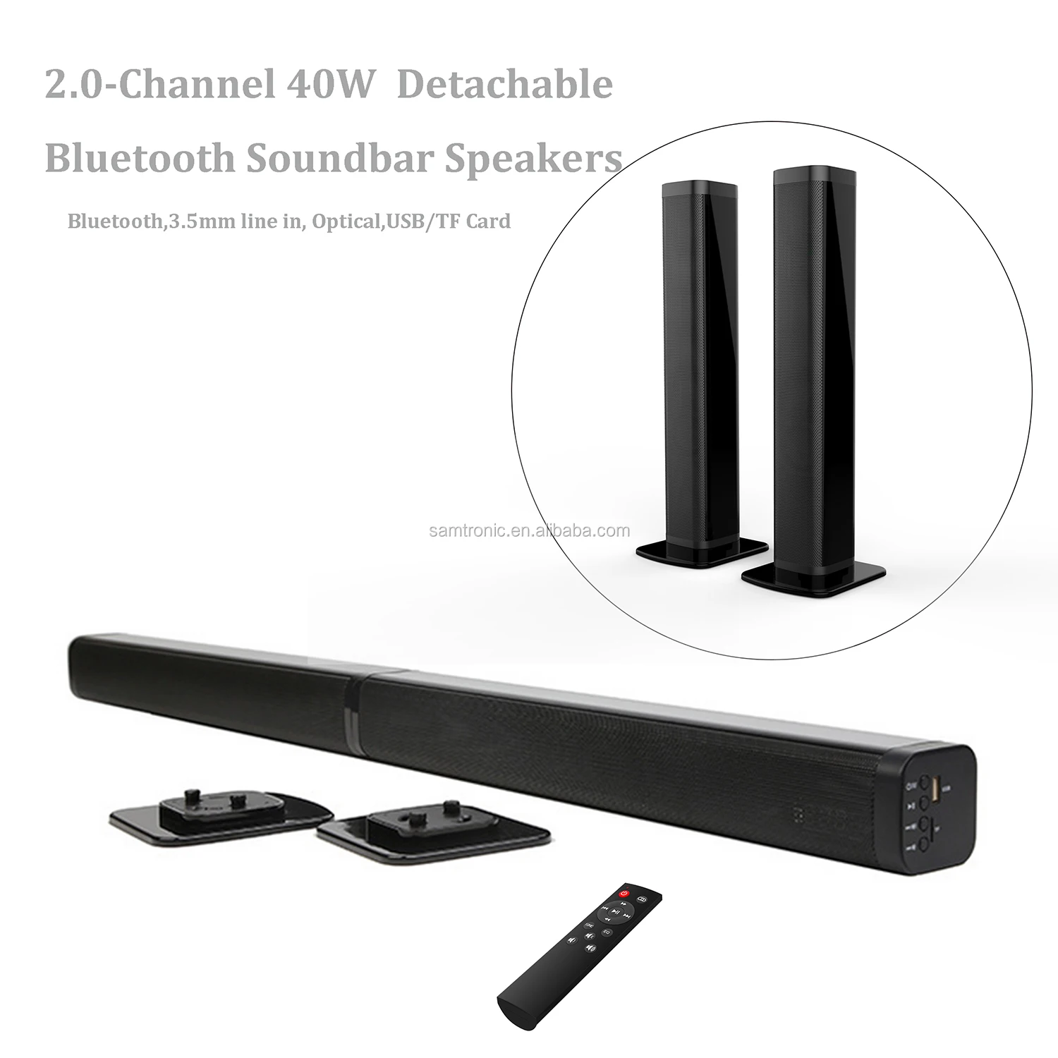 50W HiFi Detachable Wireless Soundbar Speaker 3D Surround Stereo Subwoofer for TV Home Theatre System Sound Bar