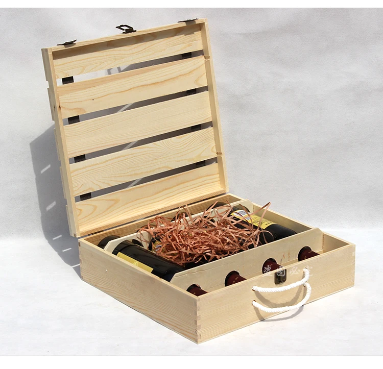 Wholesale Custom Unfinished Wood Wine Gift Boxes Storage Carrying Case