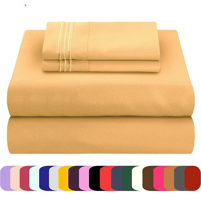 Solid Color Brushed Microfiber Fabric Bed Sheets classical home textile 100% cotton single bed sheet set blanket