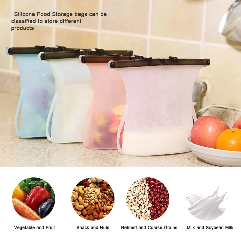 
Wholesale BPA Free Food Grade Silicone Reusable Food Storage Bag 
