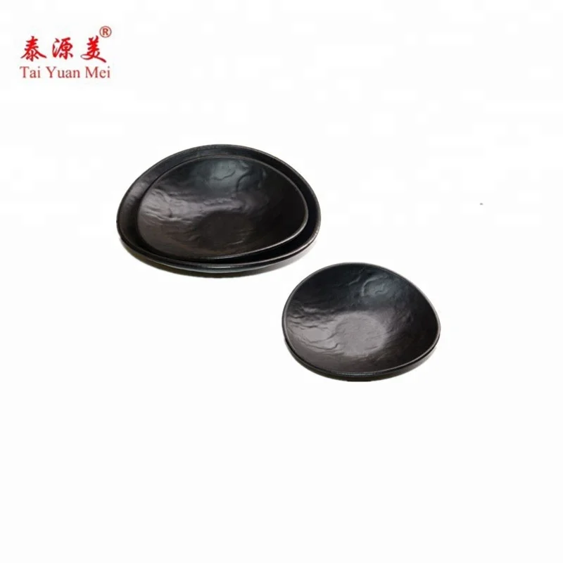 S-9006-6 Superior quality unbreakable wholesale black plastic serving plates reusable melamine plastic plate