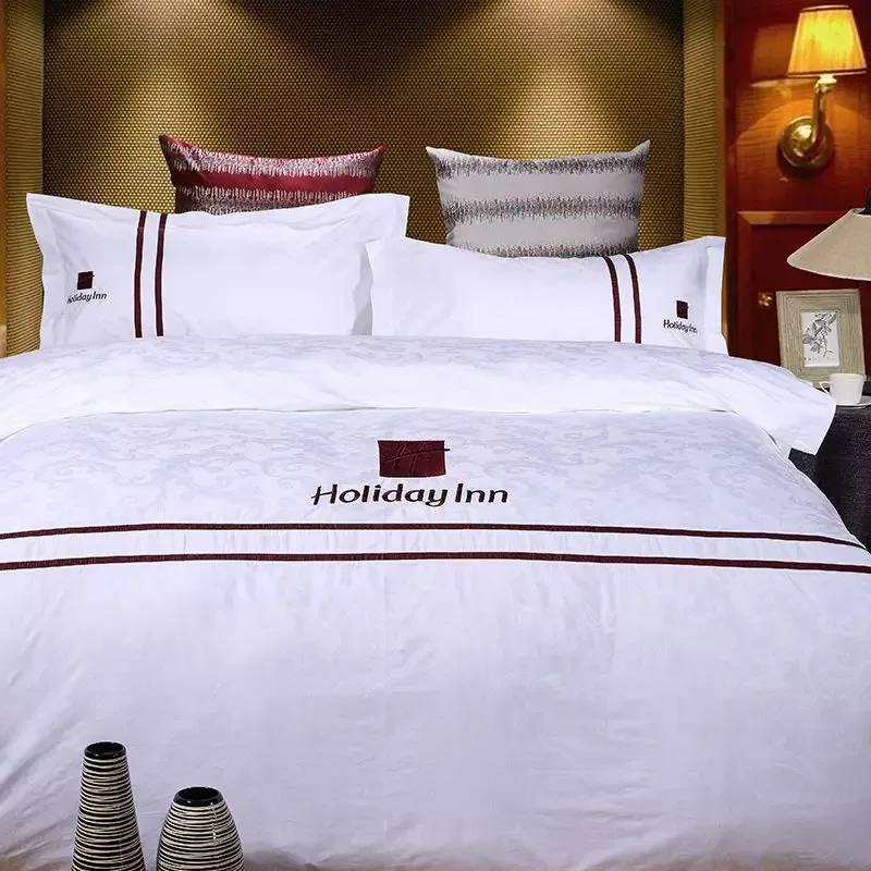 Hotel Linen 100% Cotton Jacquard Design Bed Sheet Duvet Cover White Hotel Bedding Set