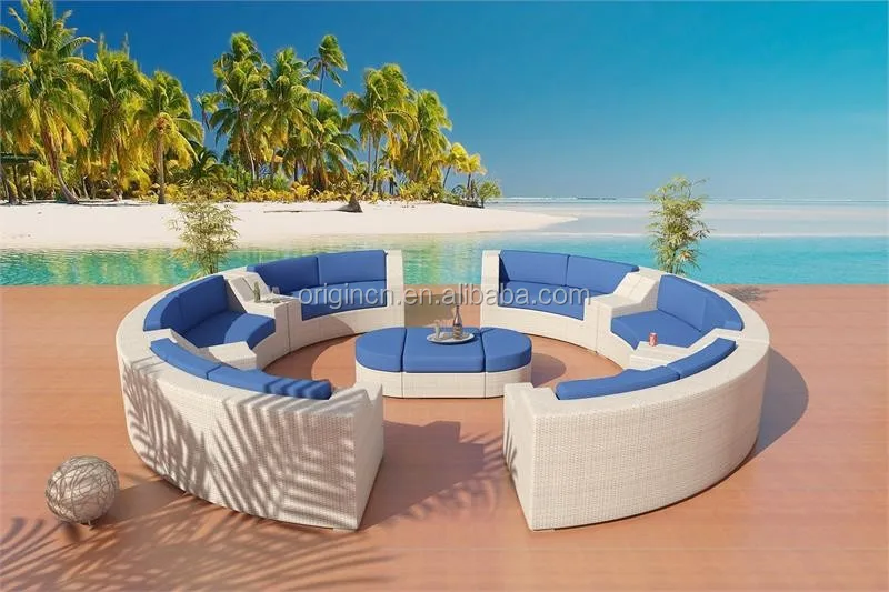 Modern Design 12 Seater Sectional White Outdoor Garden Furniture Large Leisure Ways Rattan Big Round Sofas