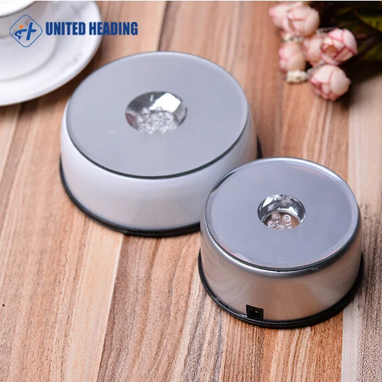 silver color round 3d Crystal Gift LED light base rotating