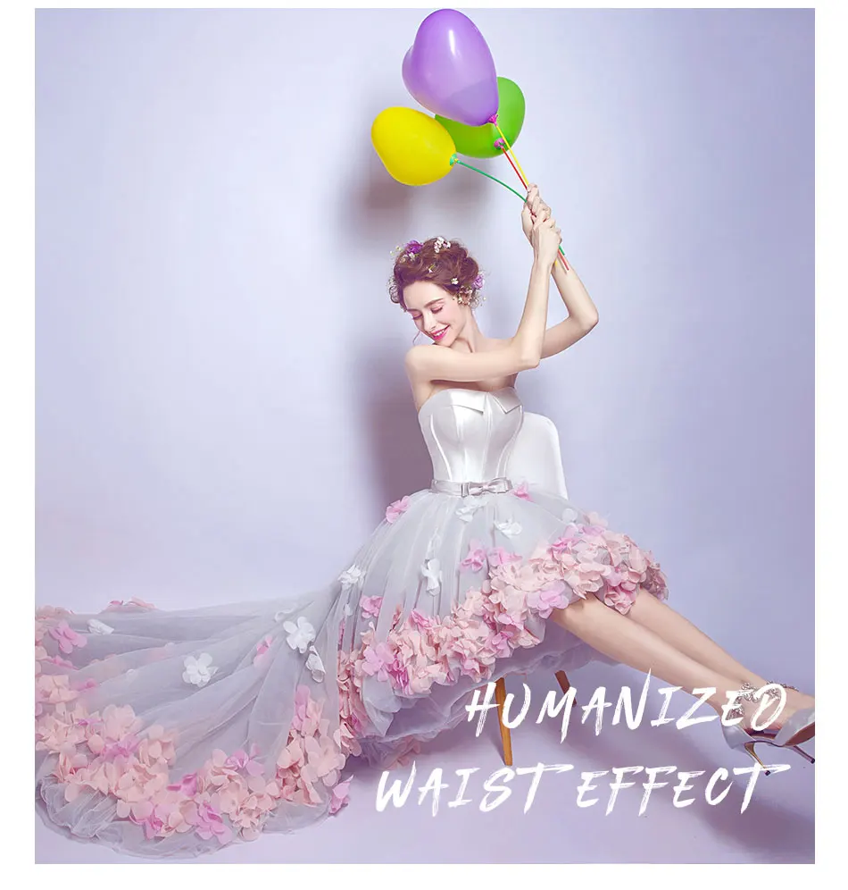 Wholesale Beatiful Short Front And Long Train Lace Applique Strapless Wedding Dress