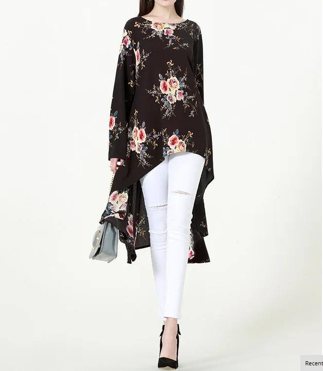 2022 oem service pretty Islamic clothing arabic muslim printed tunic top for women