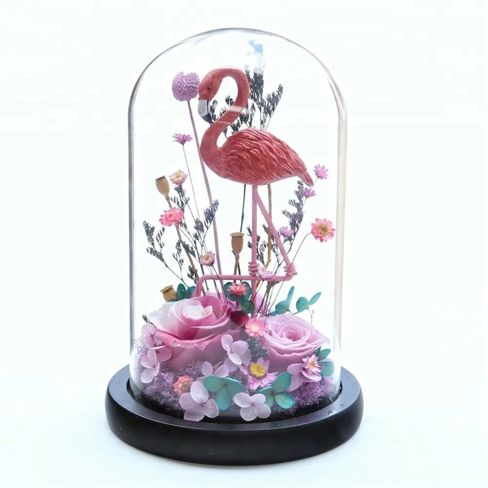 OEM Beautiful Thanksgiving Day Gift Flamingos Preserved Enchanted Rose Flower in Glass Tube