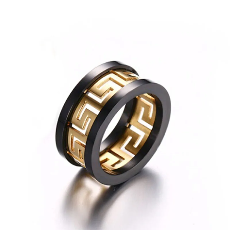 Wholesale The Great Wall Pattern Black Edge Hollow Shape New Gold Ring Designs for Men, New Designs Gold Finger Ring