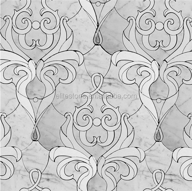 Grey waterjet lava stone mosaic floor tile pattern for bathroom