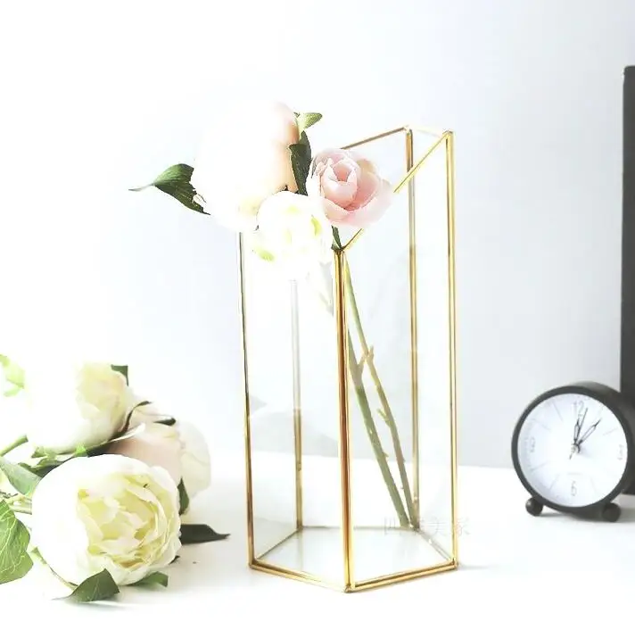 
Gold Geometric Glass Copper Votive Candle Holder Table Centerpiece for Wedding Table Decor Home Party Decor 
