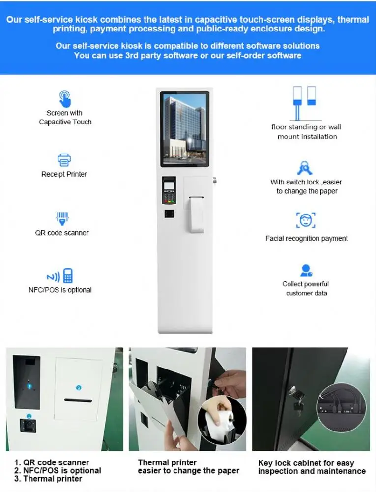 21.5 inch self-service ticket vending kiosk payment terminal machine in station