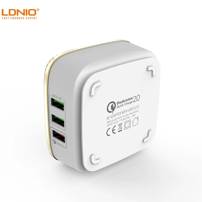 LDNIO 2019 New Universal 5V 2.4A 6 USB Port Auto-ID with QC 3.0 USB Adapter, popular home multi-function smart charger A6704