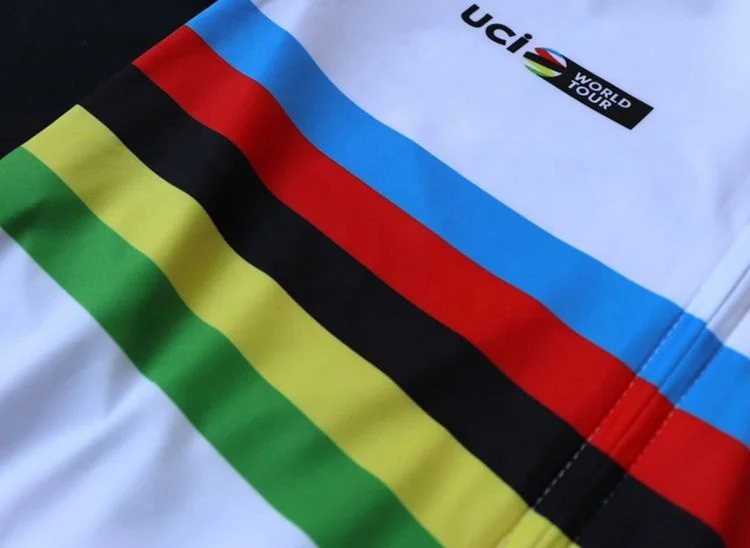 Top Quality Rider  Rainbow Short Sleeve Cycling Jersey Pro Team Race Tight Fit White Bicycle Clothing