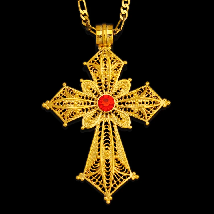FS Newest Big Cross With One Red Stone Pendant Nice Jewelry For African