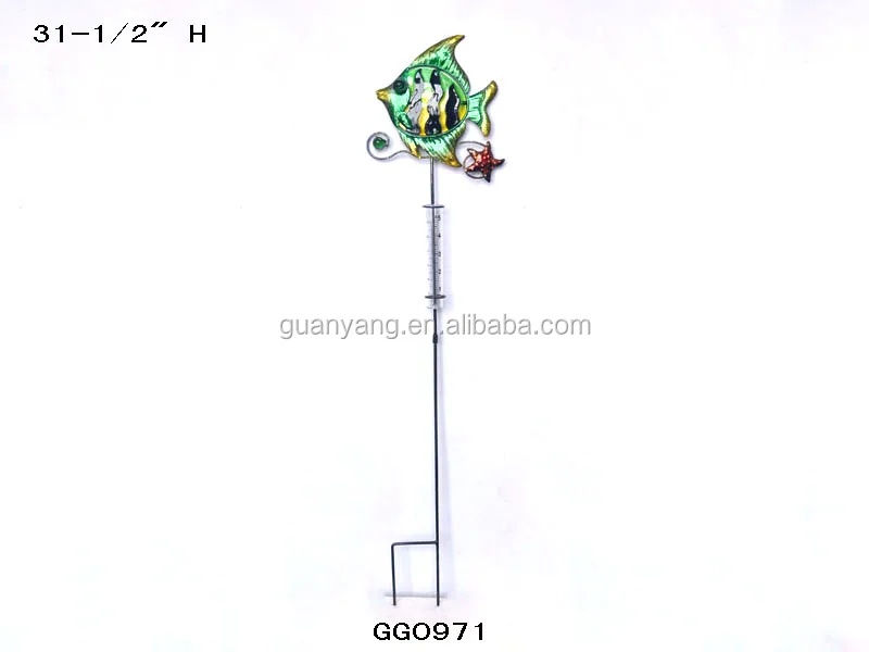 Metal Glass Fish Raingauge Garden Stake garden rain gauge