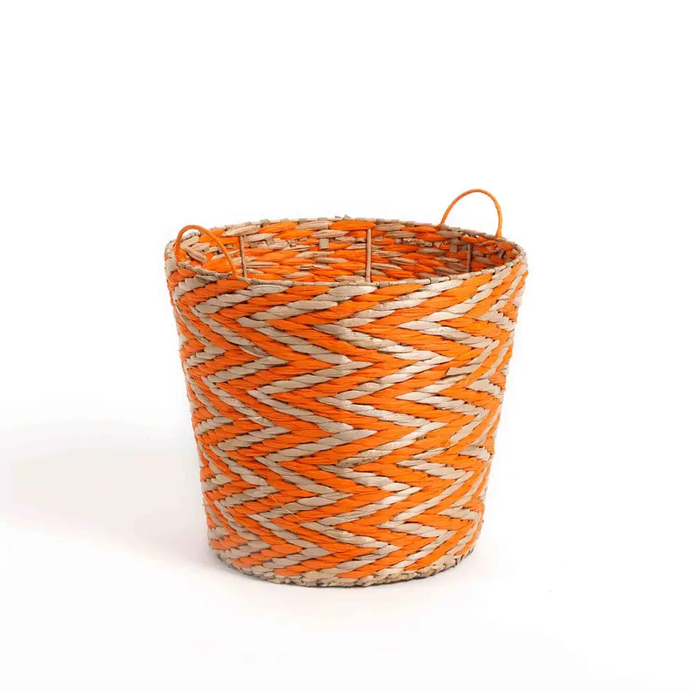 2022 Wholesale Large Round Stripe Seagrass Woven Wicker Laundry Hamper Seagrass Material Storage Basket