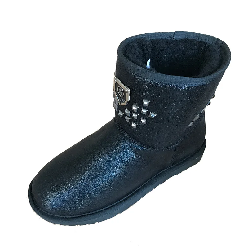 Ladies popular design genuine leather winter snow ankle fur boots