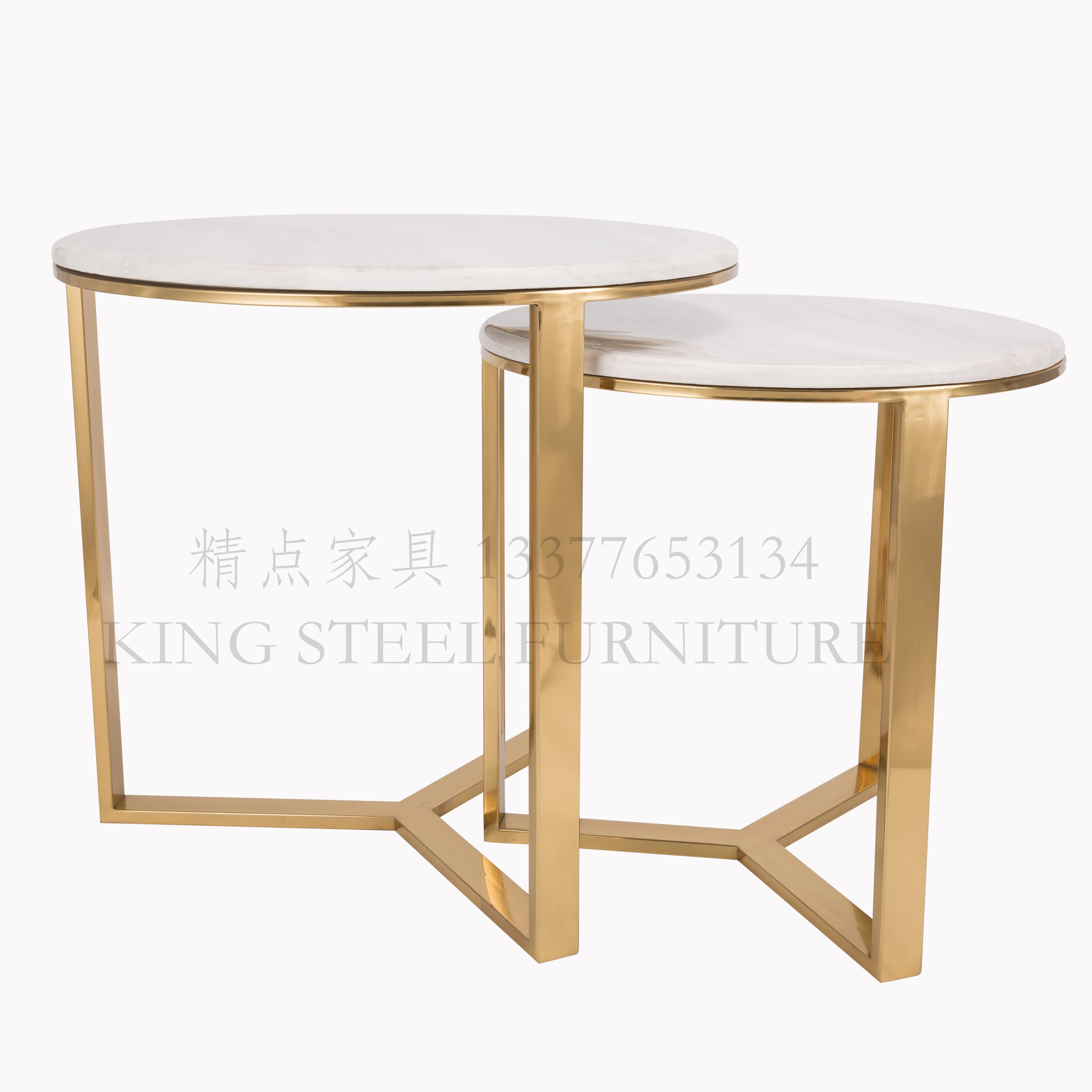 Modern round nesting tables set of 2 piece marble side tables set living room furniture make in Foshan metal end tables