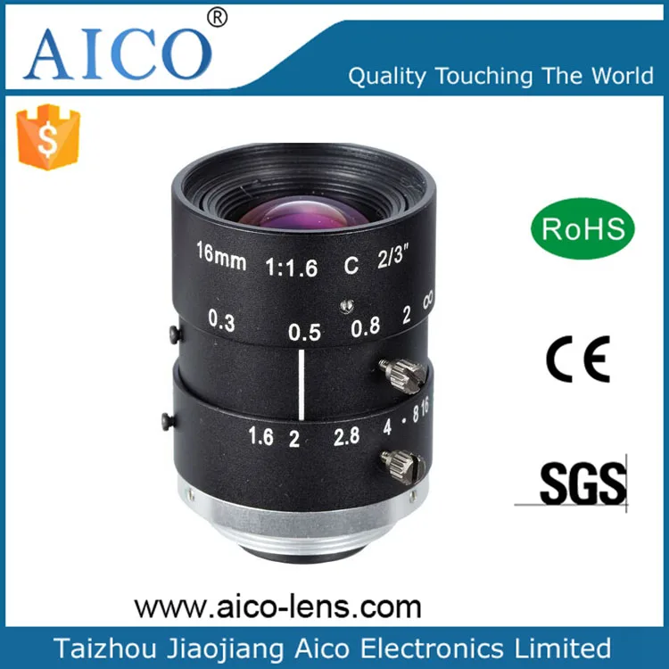 2/3 inches image format F1.6 manual iris 5mp 16mm c mount machine vision cctv lens with 5megapixel