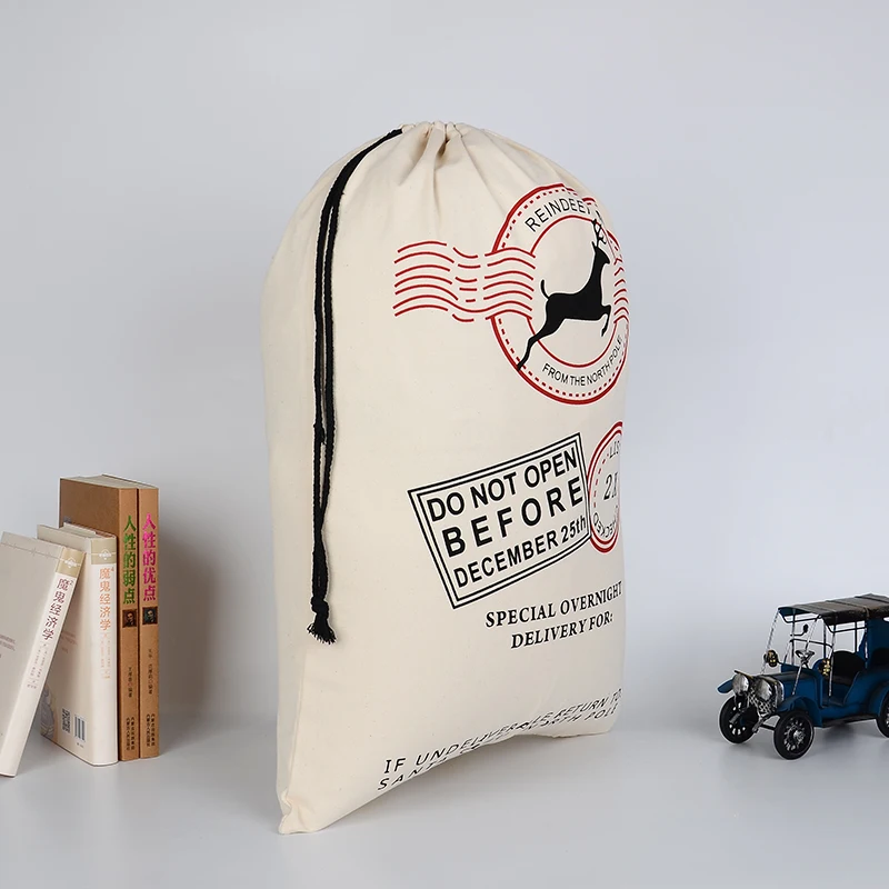 100% Cotton High Quality Santa Gift Bag 50*70 cm Christmas drawstring gift bags