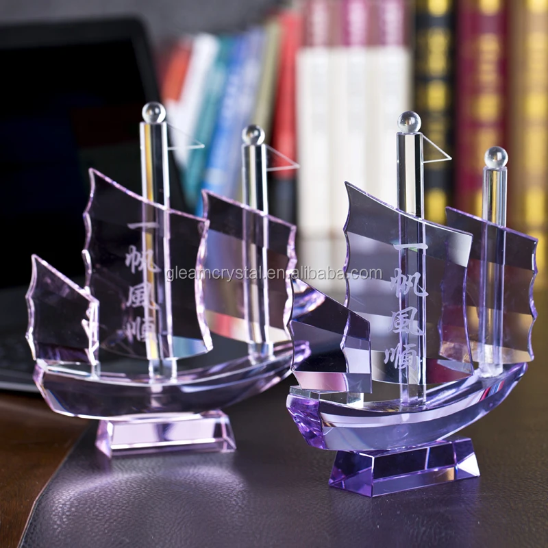 Golden Handicraft Smooth Sailing Crystal Glass Sailing Boat