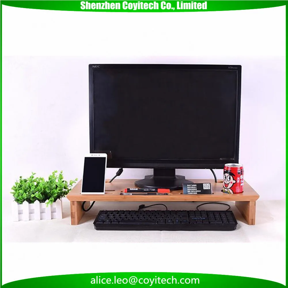 Universal Bamboo Desktop Monitor Heighten Stand Computer Dock Holder Laptop Rack Display Bracket for iMac MacBook Notebook