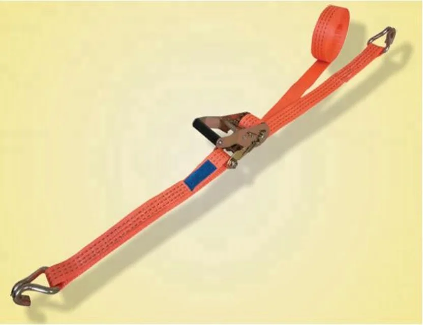 
ratchet strap fastening webbing tie down cargo lashing belt with double J hook 