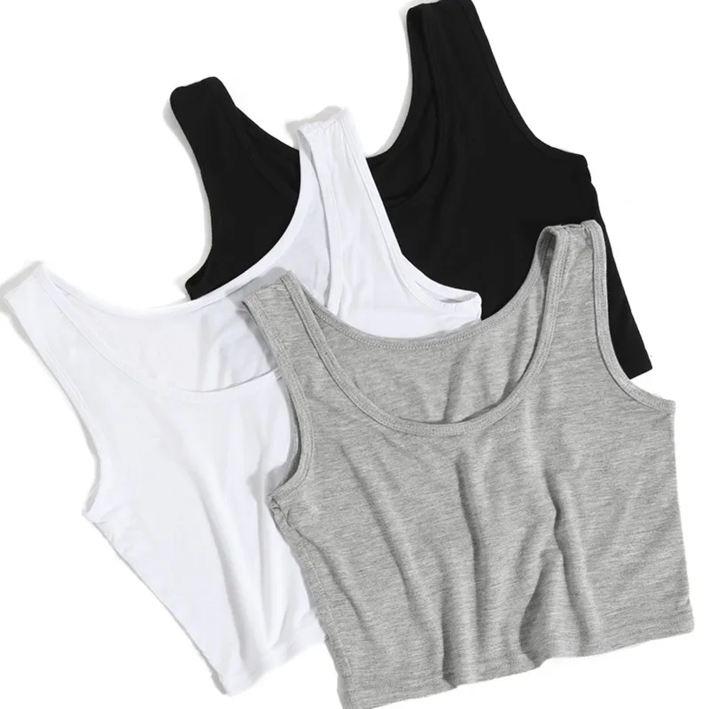 
bulk wholesale Sexy Women Sleeveless cotton Crop tops Tank Tops Solid Black Crop Tops Vest with your logo 