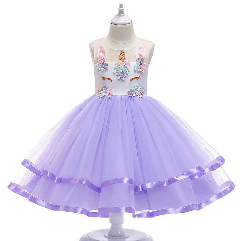 Wholesale children frocks designs gossamer fluffy unicorn party wear flower girl dresses