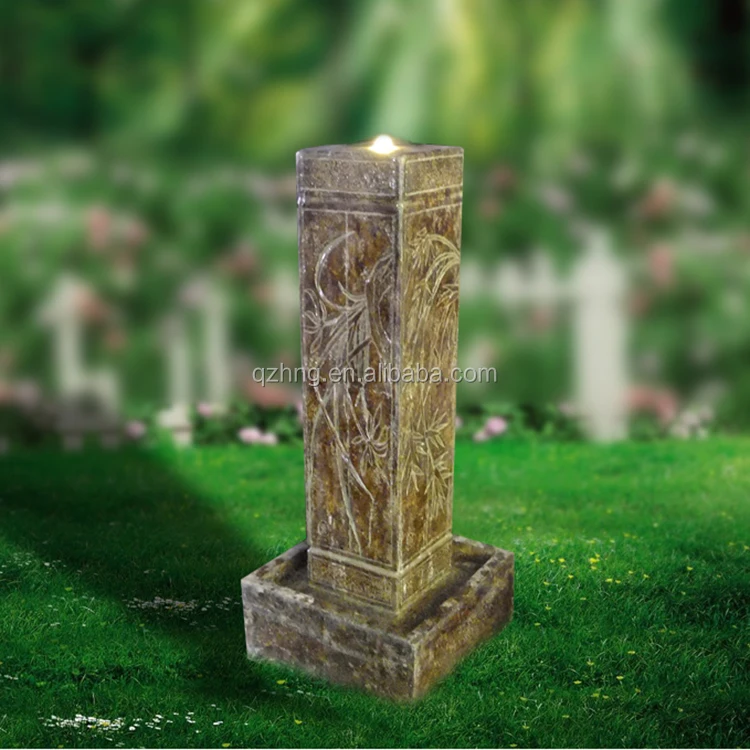 Polyresin larrge столб слива, Орхидея, бамбук, хризантема дизайн фонтан для ourddor использовать