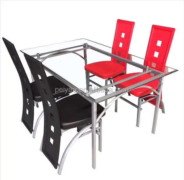 
Most popular tempered glass top powder coating leg dining table set design 