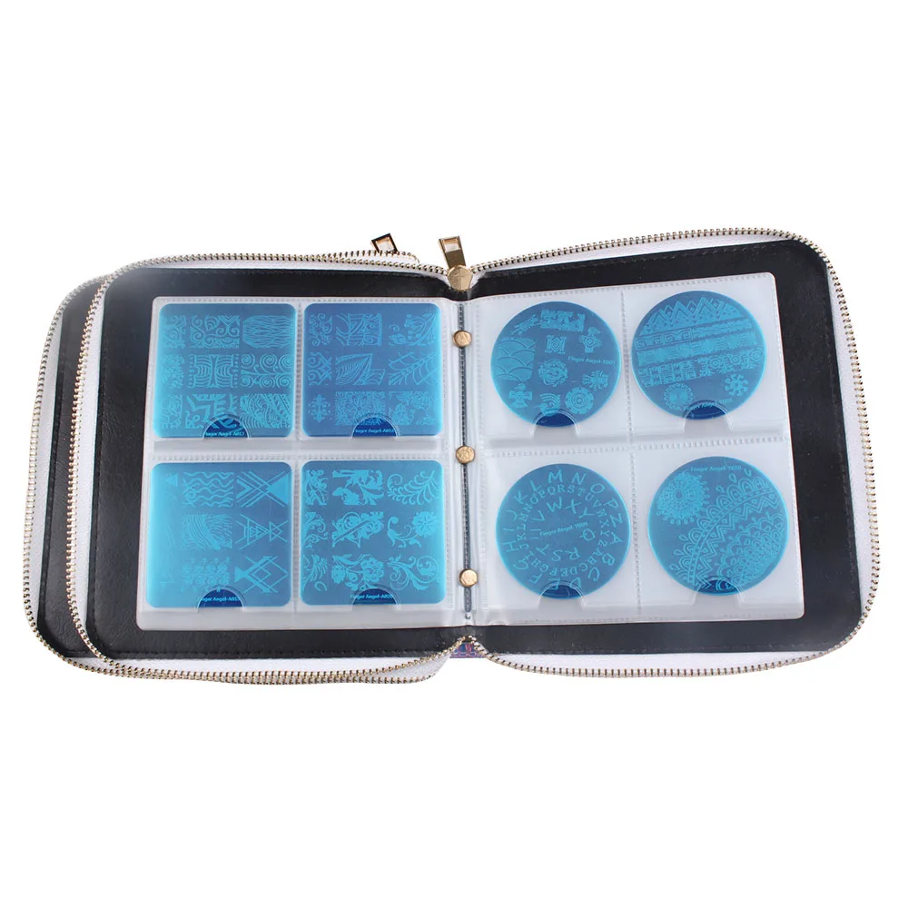 Finger Angel 192 Slots Leather Laser Silver Nail Art Stamping Plate Case/Bag/Folder Nail Template Organizer