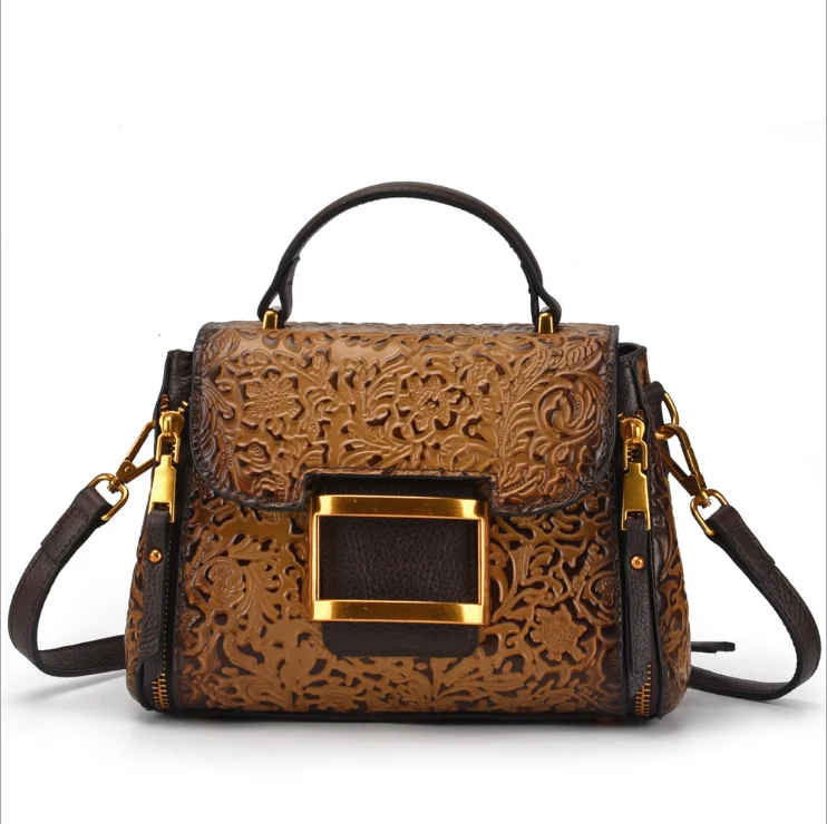 Дерева Крем для кожи Женская сумочка-щеткой через плечо Сумки из натуральной с тиснением модные кожаные сумки