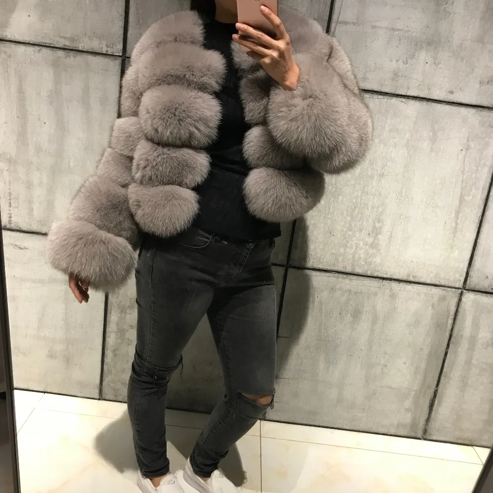 
Custom Wholesale Winter Warm Natural Blue Fox Fur Coat Women / Female Short Classic Lady Colorful Full Sleeve Real Fox Fur Coat 