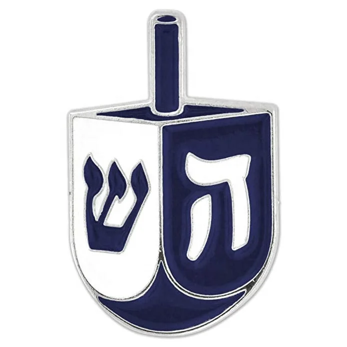 Blue and white hanukkah dreidel holiday enamel lapel pin