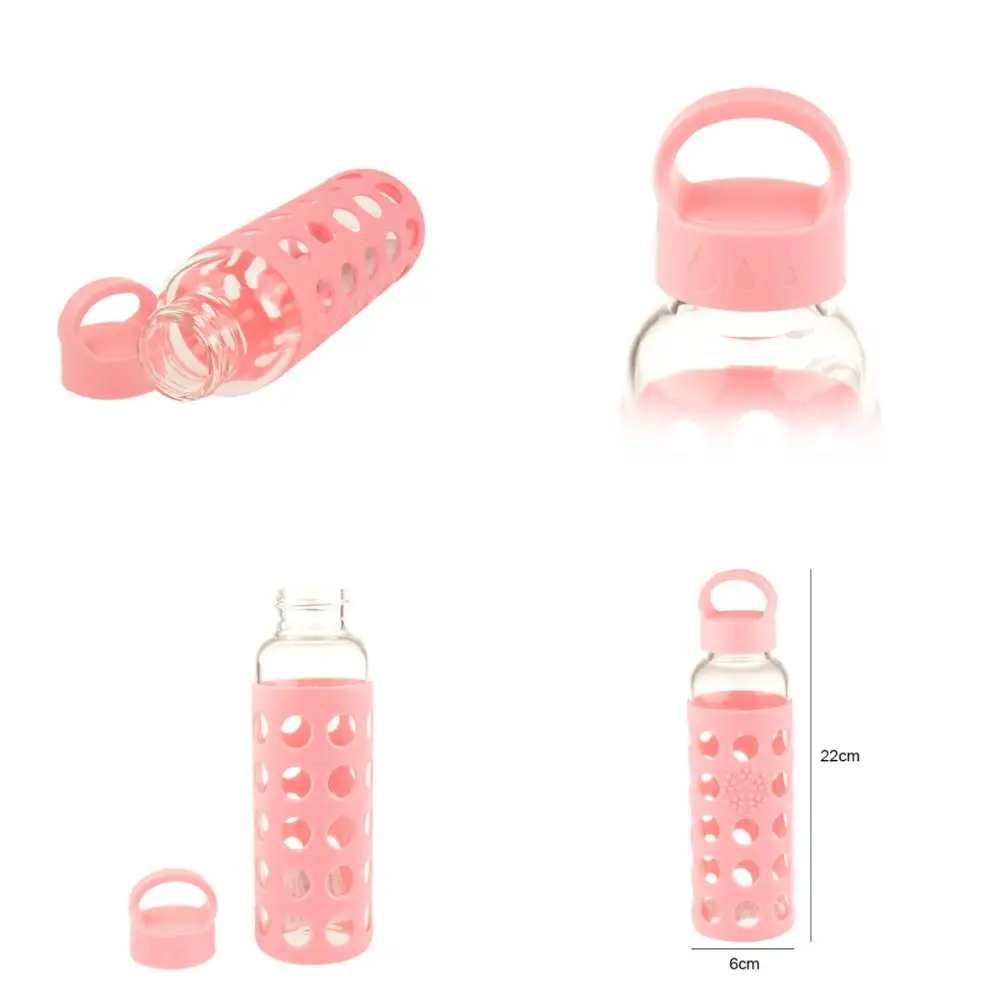 Europe style promotional drinking high borosilicate custom logo color 350ml sports glass water bottle with silicone sleeve