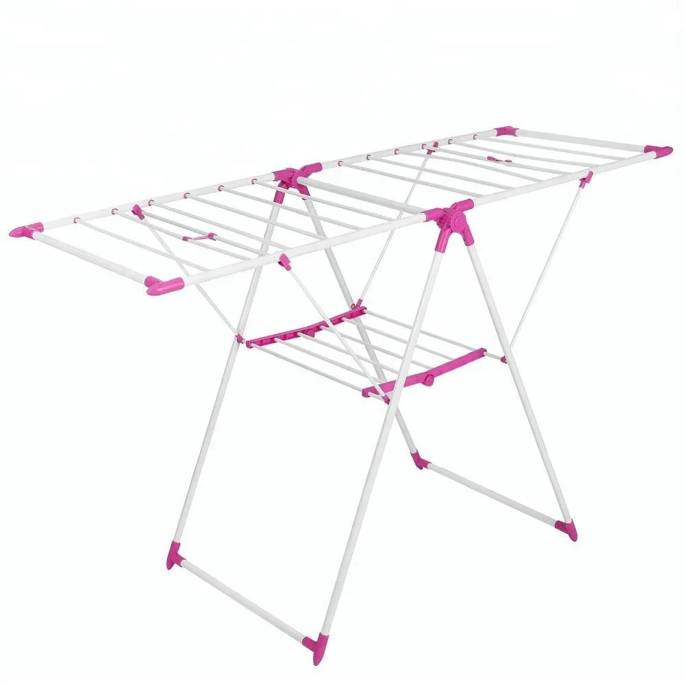 Portable Indoor Outdoor Folding 2-Tier Winged Clothes Drying Rack