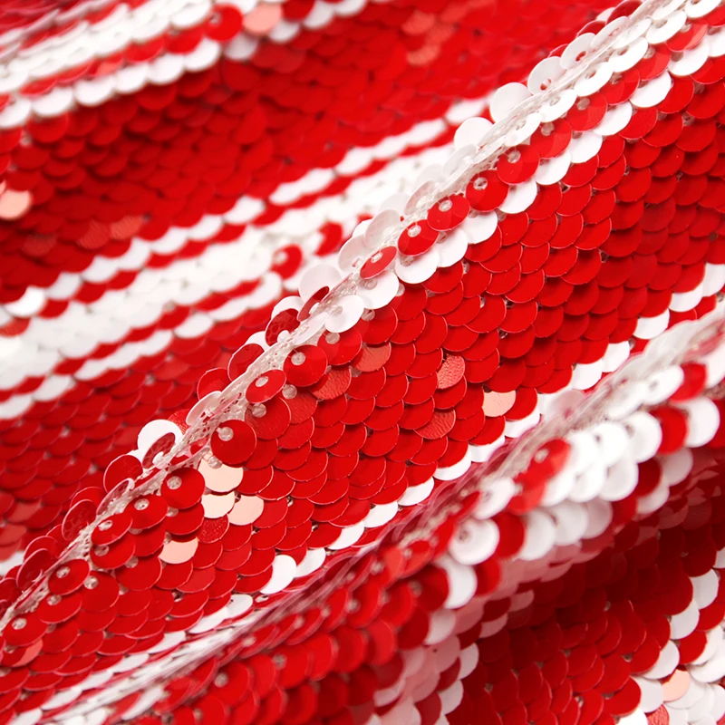 Stylish beautiful red white striped mesh sequin embroidery fabric for women