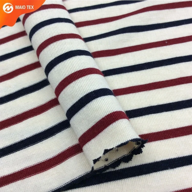 
Classic Pattern Stripe Style 30s cotton Spandex Yarn Dyed Knit Jersey Fabric for T-shirt 
