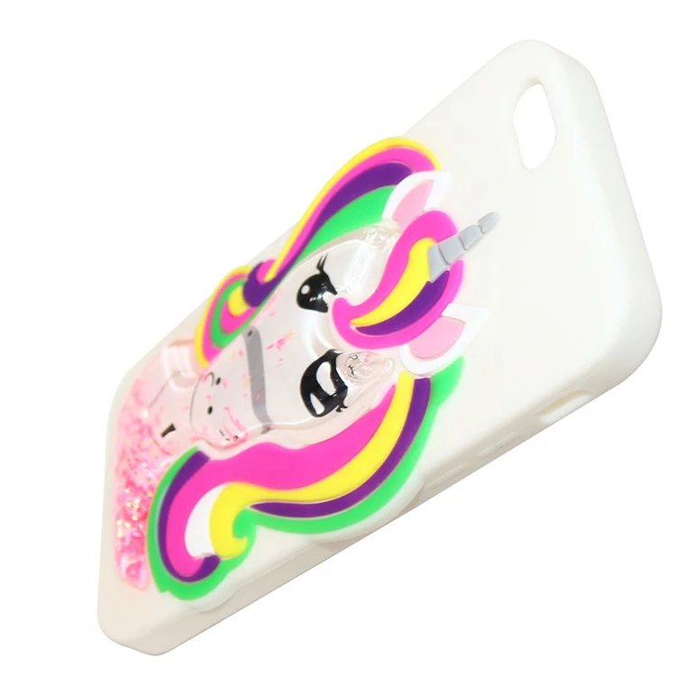 
3D unicorn flowing quicksand liquid glitter water silicone rubber mobile cell phone cases for iphone x 8 7 plus case cover 