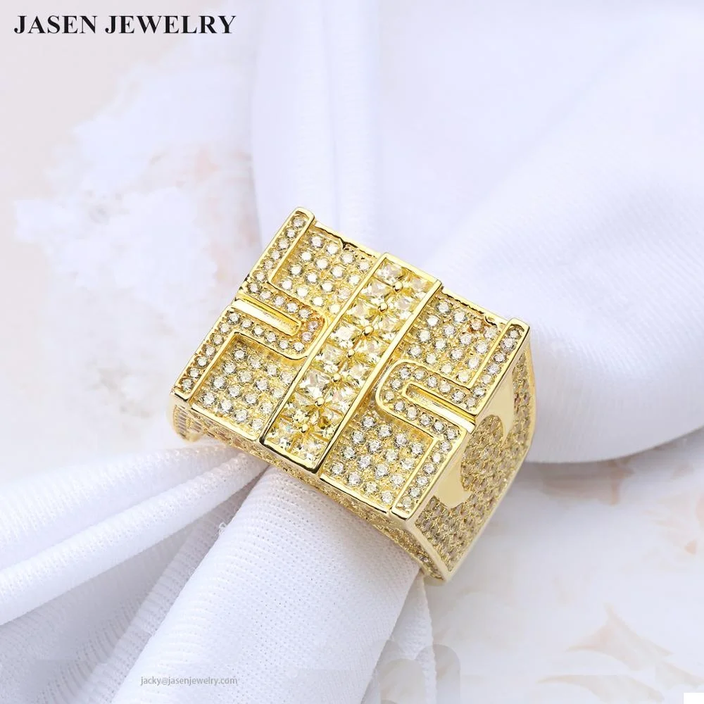 
Hip Hop Designs Jewelry Gold Plated Cubic Zirconia 925 Silver Ring 