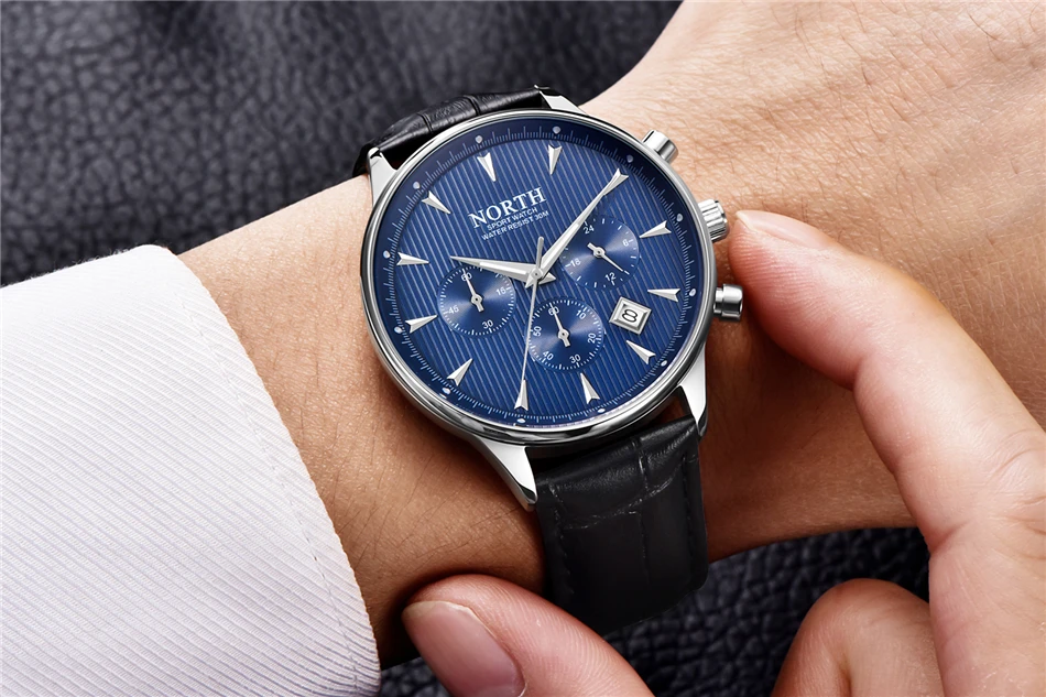 Luxury Brand NORTH Men Watches Auto Date Chronograph Working Quartz Watch Men Gold Casual Sport  Wrist Watch NW7722