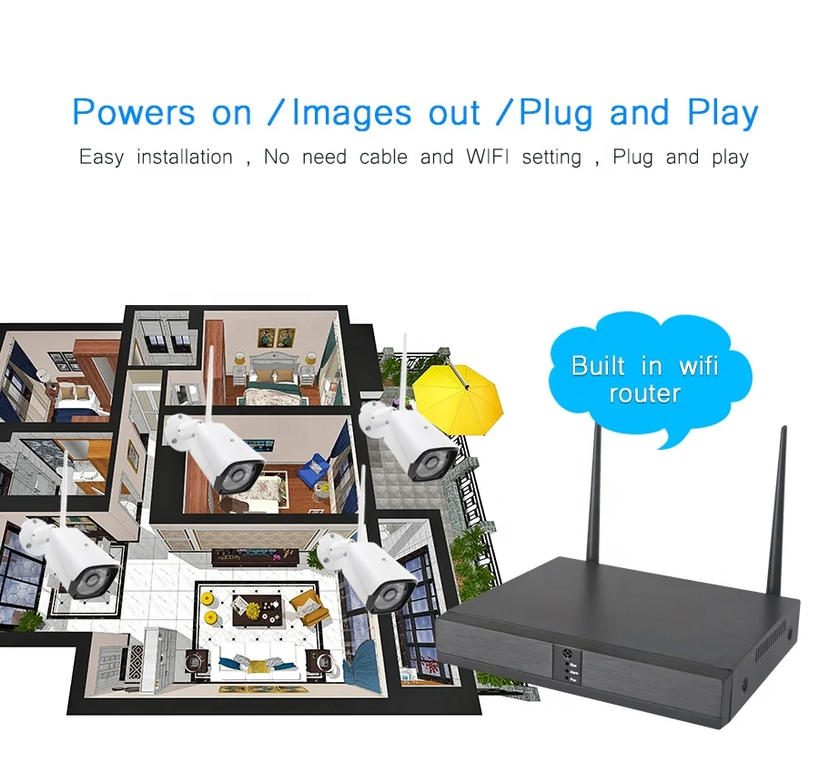 4ch 960P Wireless CCTV System WiFi Nvr Kit  HD Waterproof Outdoor IP Camera Security System video Surveillance Nvr Kit