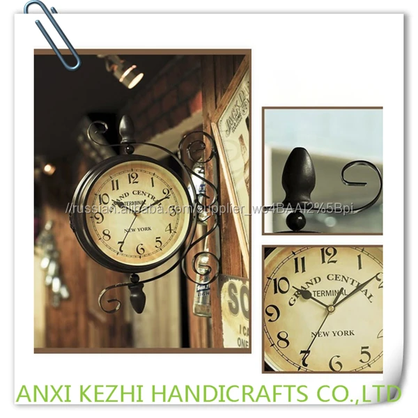 Кованые Антикварной двухсторонний Вращающийся Настенные Часы Украшения