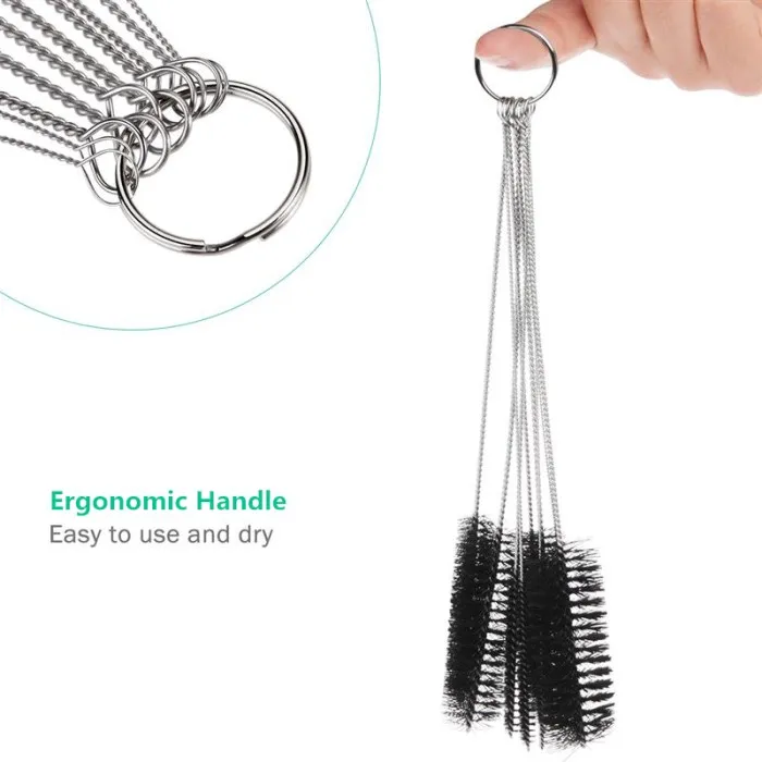10pcs Nylon Tube Brushes Kit Nylon Skinny Pipe Tube Cleaner Set for Drinking Straws / Glasses / Keyboards / Jewelry Cleaning