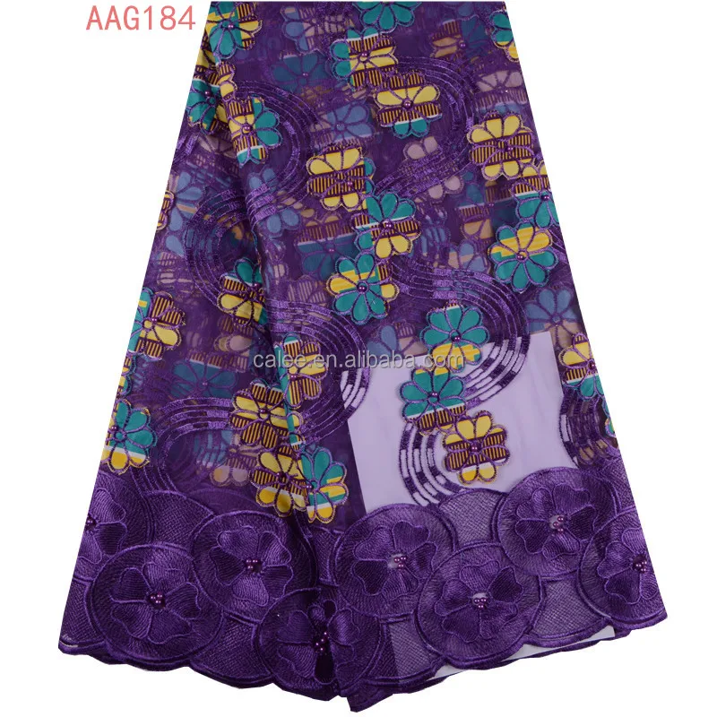 
2018 Hot Sell Nigerian Wax Lace Fabric Holland Wax Print Guipure Lace Fabric For Dress African Lace Fabric With Rich Beads 