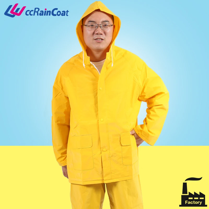 factory custom yellow labor rubber pvc raincoat waterproof with rain hat