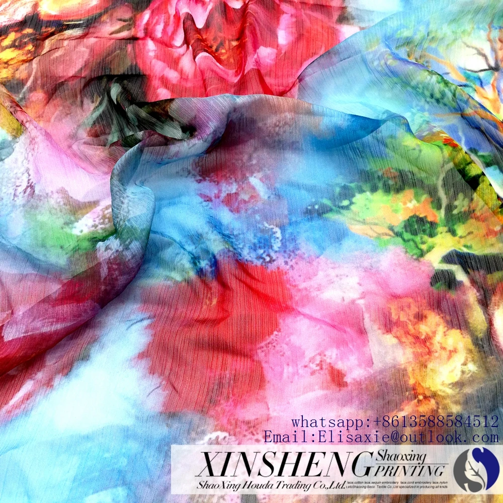 Digital print chiffon 30D crepe  Oil design style print fabric for gauze fabrics